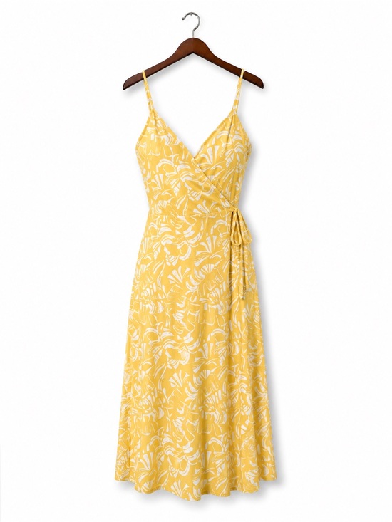 Nine West Dresses & Skirts - NWT Nine West Yellow White Tropical Palm Print Wrap Midi Dress Large Resort